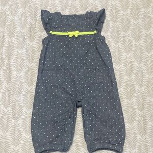 Gymboree Navy Polka-Dot Romper with Lime Bow Accent